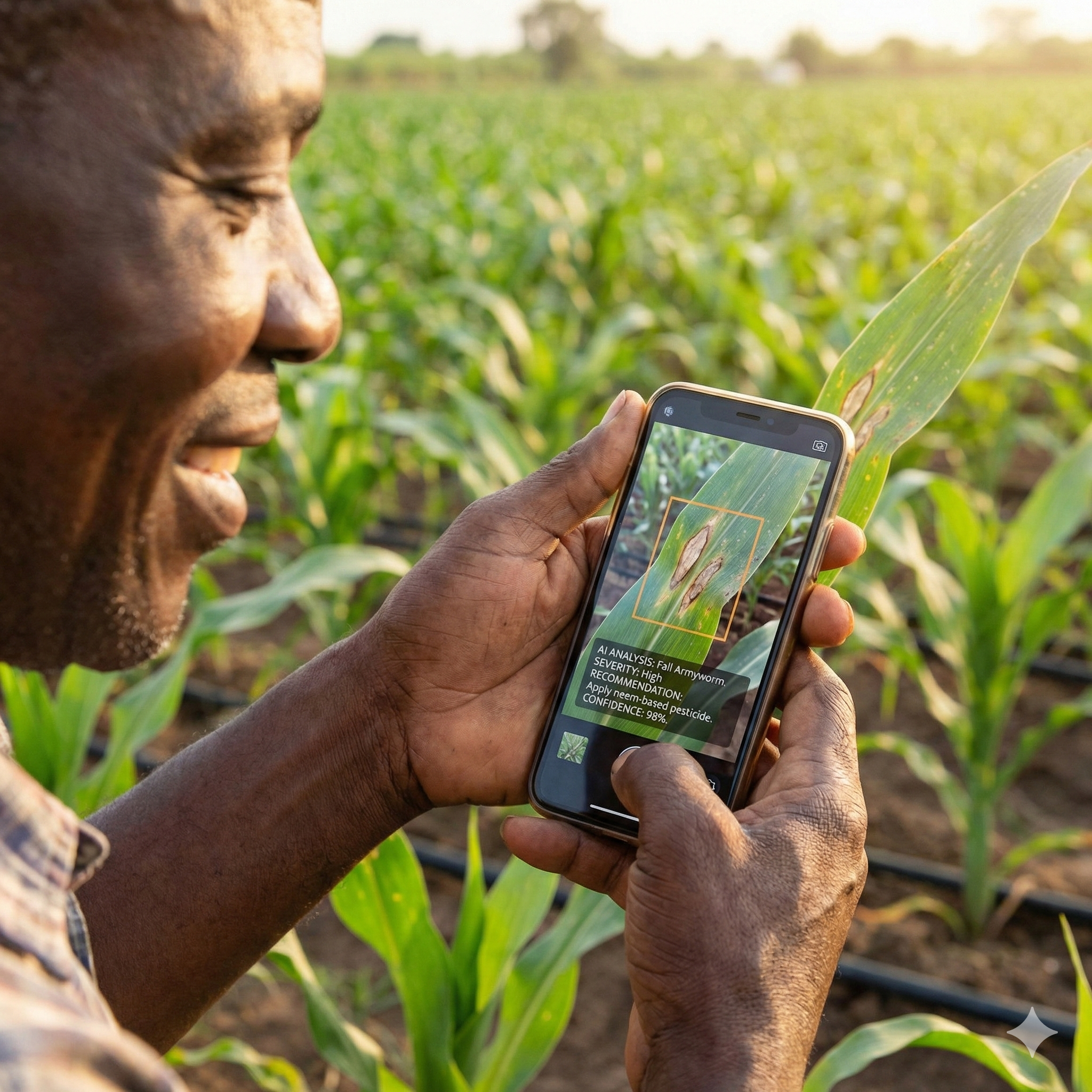 Nigerian farmer using AI farm assistant app