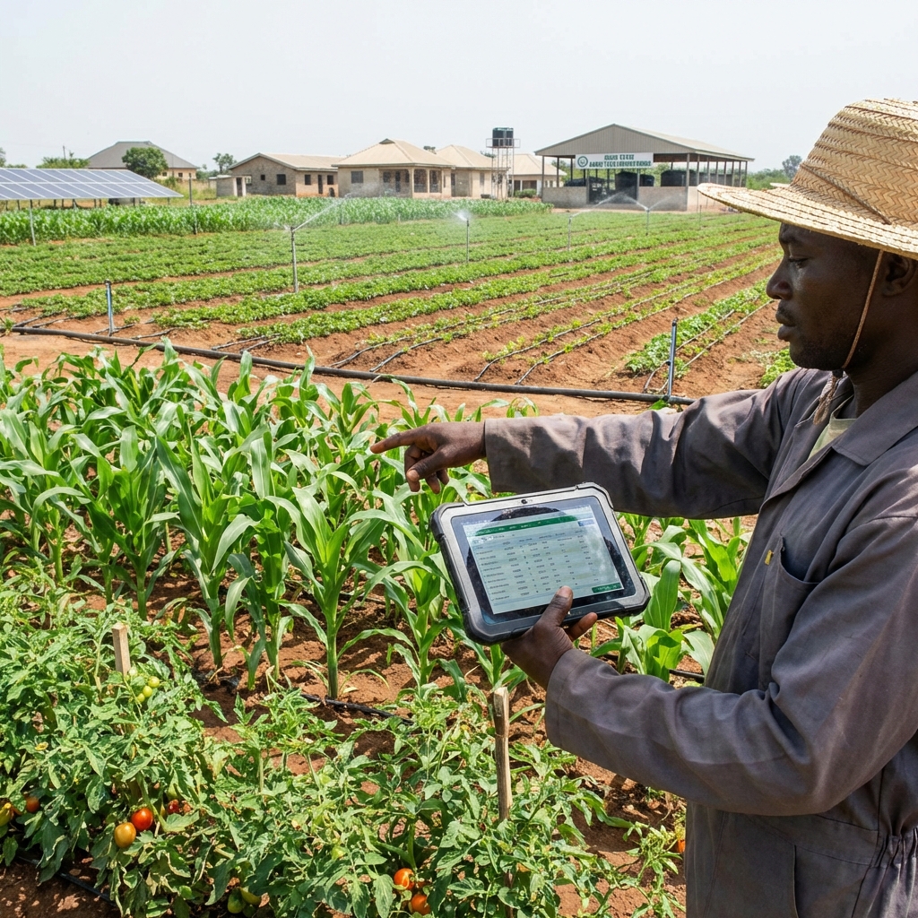 Modern Nigerian farm with digital management